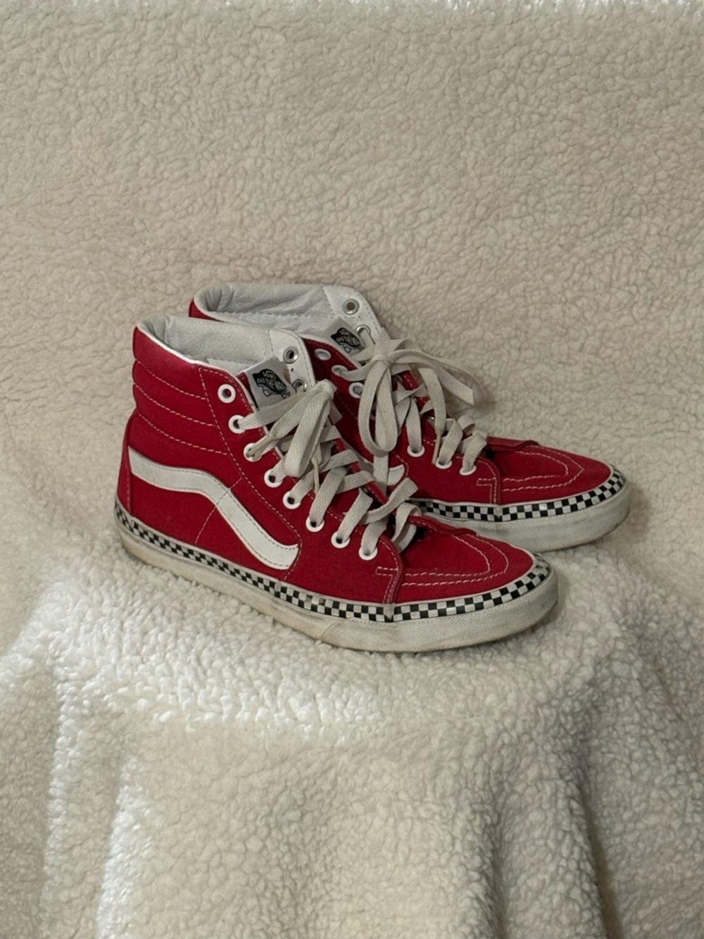 Vans Red Canvas High-Top Sneakers with White Details